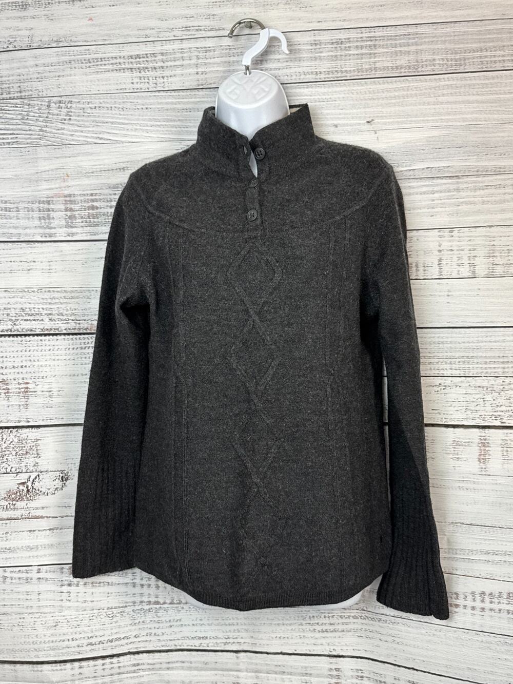 Smartwool Cable Knit 1/4 Button Mens Sz L Sweater Gray Wool